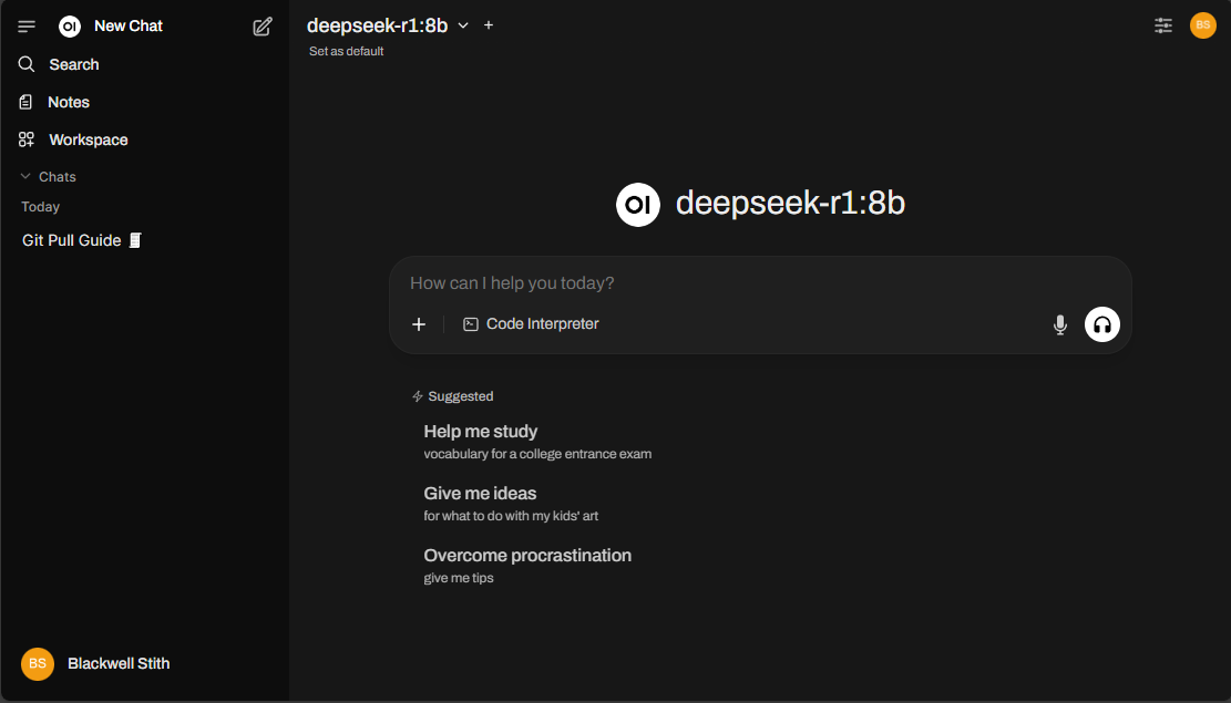 Open WebUI interface in the browser.